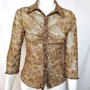 Knitenjin brand leopard animal print sheer blouse